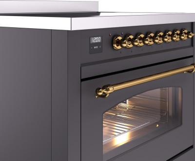 36" ILVE Nostalgie II Electric Freestanding Range in Matte Graphite with Brass Trim - MGG