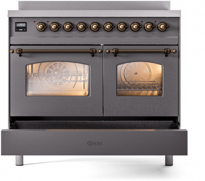 40" ILVE Nostalgie II Electric Freestanding Range in Matte Graphite with Bronze Trim - UPDI406NMP/MGB