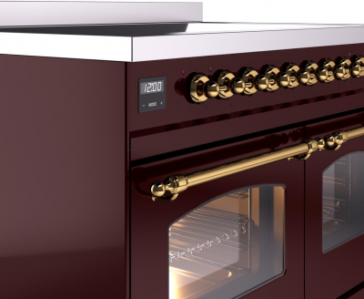 40" ILVE Nostalgie II Electric Freestanding Range in Burgundy with Brass Trim - UPDI406NMP/BUG