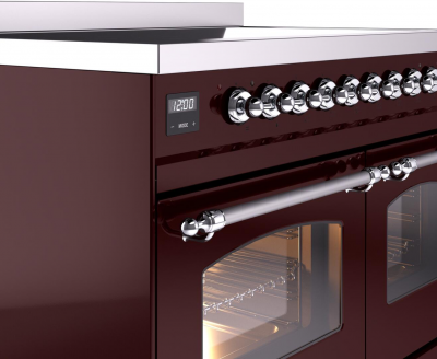 40" ILVE Nostalgie II Electric Freestanding Range in Burgundy with Chrome Trim - UPDI406NMP/BUC