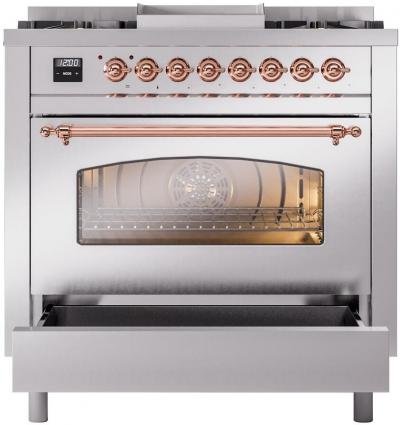 36" ILVE Professional Plus II Dual Fuel Liquid Propane Freestanding Range with Copper Trim - UP36FNMP/SSP LP