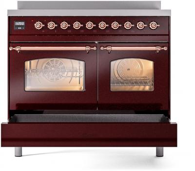 40" ILVE Nostalgie II Electric Freestanding Range in Burgundy with Copper Trim - UPDI406NMP/BUP