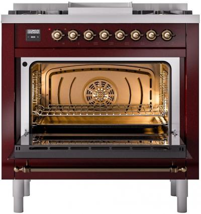 36" ILVE Professional Plus II Dual Fuel Liquid Propane Freestanding Range with Copper Trim - UP36FNMP/BUP LP