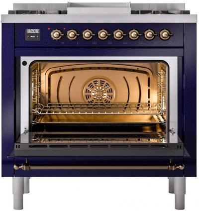 36" ILVE Professional Plus II Dual Fuel Liquid Propane Freestanding Range with Copper Trim - UP36FNMP/MBP LP