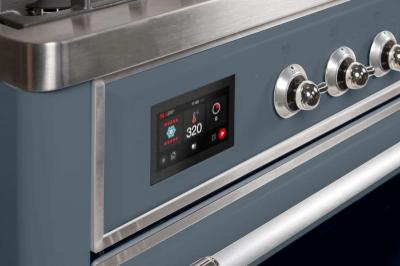 40" ILVE Majestic II Dual Fuel Natural Gas Freestanding Range in Blue Grey with Chrome Trim - UMD10FDNS3/BGC NG