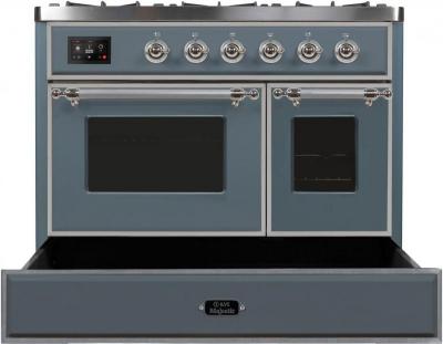 40" ILVE Majestic II Dual Fuel Natural Gas Freestanding Range in Blue Grey with Chrome Trim - UMD10FDNS3/BGC NG