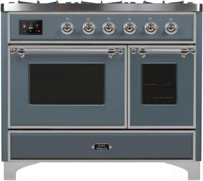 40" ILVE Majestic II Dual Fuel Liquid Propane Freestanding Range in Blue Grey with Chrome Trim - UMD10FDNS3/BGC LP