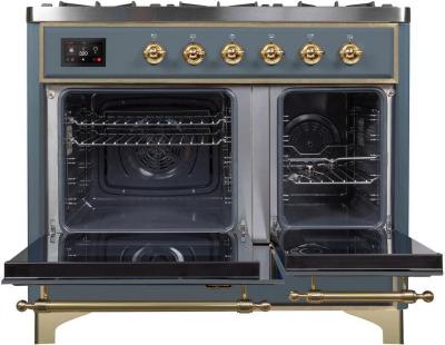 40" ILVE Majestic II Dual Fuel Liquid Propane Freestanding Range in Blue Grey with Brass Trim - UMD10FDNS3/BGG LP