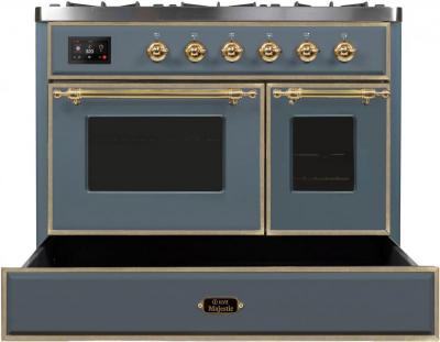 40" ILVE Majestic II Dual Fuel Liquid Propane Freestanding Range in Blue Grey with Brass Trim - UMD10FDNS3/BGG LP