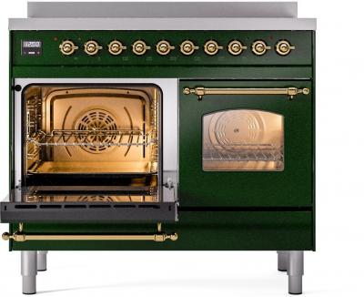 40" ILVE Nostalgie II Electric Freestanding Range in Emerald Green with Brass Trim - UPDI406NMP/EGG