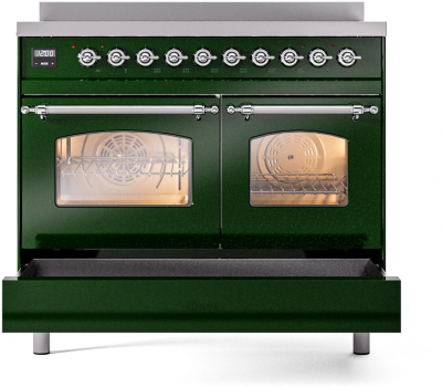 40" ILVE Nostalgie II Electric Freestanding Range in Emerald Green with Chrome Trim - UPDI406NMP/EGC