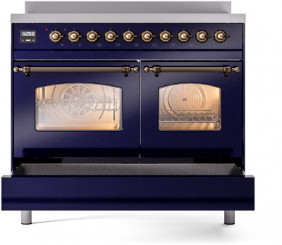 40" ILVE Nostalgie II Electric Freestanding Range in Blue with Bronze Trim - UPDI406NMP/MBB