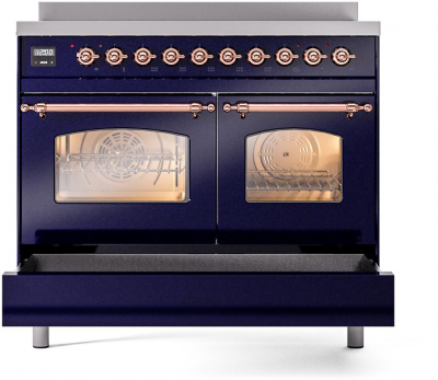 40" ILVE Nostalgie II Electric Freestanding Range in Blue with Copper Trim - UPDI406NMP/MBP