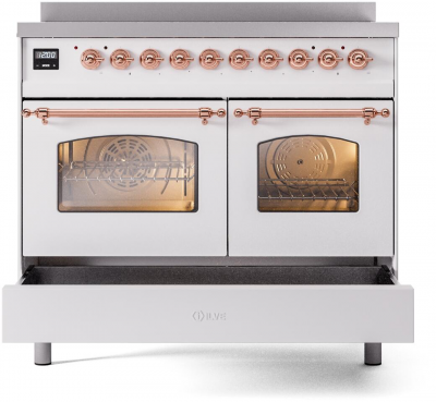 40" ILVE Nostalgie II Electric Freestanding Range in White with Copper Trim - UPDI406NMP/WHP