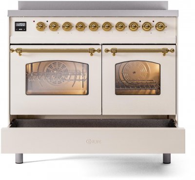 40" ILVE Nostalgie II Electric Freestanding Range in Antique White with Brass Trim - UPDI406NMP/AWG