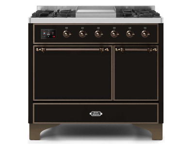 40" ILVE 3.82 Cu. Ft. Majestic II Dual Fuel Liquid Propane Range in Glossy Black with Bronze Trim - UMD10FDQNS3/BKB LP