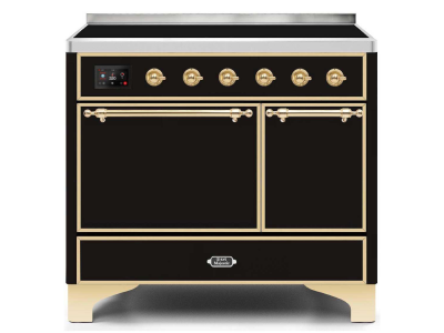 40" ILVE 3.82 Cu. Ft. Majestic II Electric Freestanding Range in Glossy Black with Brass Trim - UMDI10QNS3/BKG