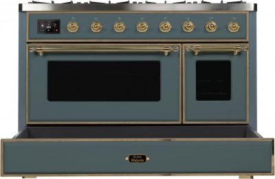 48" ILVE 5.02 Cu. Ft. Majestic II Dual Fuel Natural Gas Freestanding Range with Brass Trim - UM12FDNS3/BGG NG