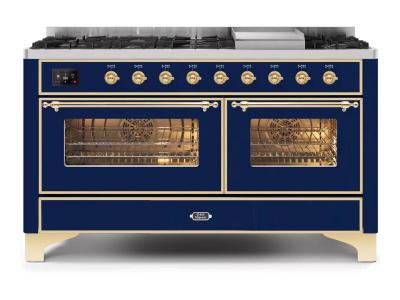 60" ILVE Majestic II Dual Fuel Natural Gas Range with Chrome Trim - UM15FDNS3/MBC NG