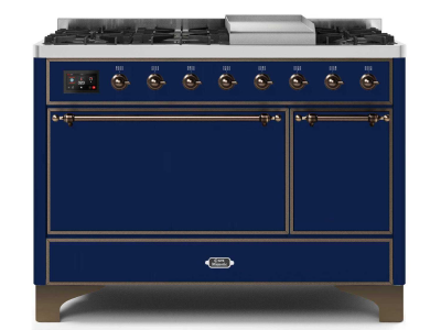 48" ILVE 5.02 Cu. Ft. Majestic II Dual Fuel Liquid Propane Freestanding Range in Blue with Bronze Trim - UM12FDQNS3/MBB LP