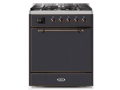 30" ILVE Majestic II Dual Fuel Freestanding Range in Matte Graphite with Bronze Trim - UM30DQNE3/MGB LP