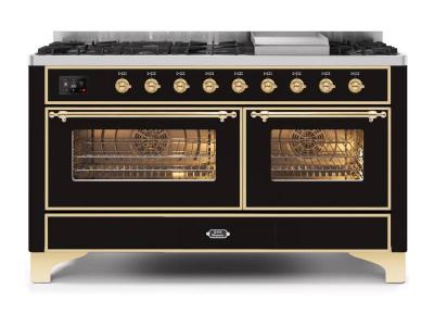 60" ILVE Majestic II Dual Fuel Liquid Propane Range with Bronze Trim - UM15FDNS3/BKB LP