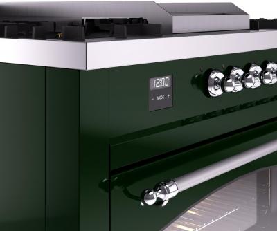 60" ILVE Nostalgie II Dual Fuel Natural Gas Freestanding Range in Emerald Green with Chrome Trim - UP60FSNMP/EGC NG