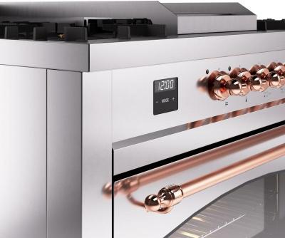 60" ILVE Nostalgie II Dual Fuel Liquid Propane Freestanding Range in Stainless Steel with Copper Trim - UP60FSNMP/SSP LP