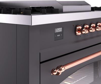 60" ILVE Nostalgie II Dual Fuel Natural Gas Freestanding Range in Matte Graphite  with Copper Trim - UP60FSNMP/MGP NG