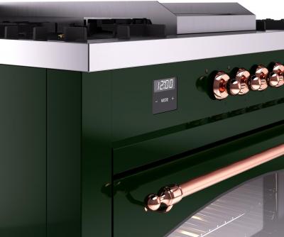 60" ILVE Nostalgie II Dual Fuel Natural Gas Freestanding Range in Emerald Green with Copper Trim - UP60FSNMP/EGP NG