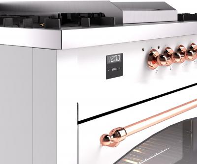 60" ILVE Nostalgie II Dual Fuel Natural Gas Freestanding Range in White with Copper Trim - UP60FSNMP/WHP NG