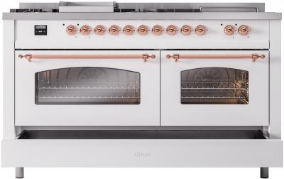 60" ILVE Nostalgie II Dual Fuel Natural Gas Freestanding Range in White with Copper Trim - UP60FSNMP/WHP NG