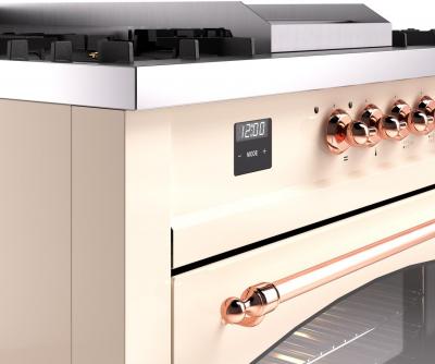 60" ILVE Nostalgie II Dual Fuel Natural Gas Freestanding Range in Antique White with Copper Trim - UP60FSNMP/AWP NG