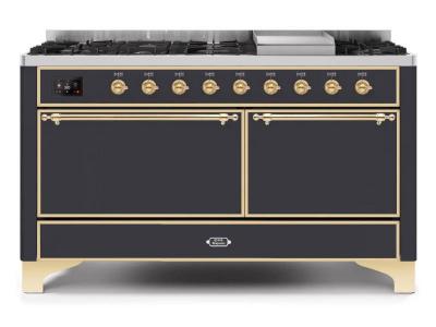 60" ILVE Majestic II Dual Fuel Natural Gas Range with Chrome Trim - UM15FDQNS3/MGC NG