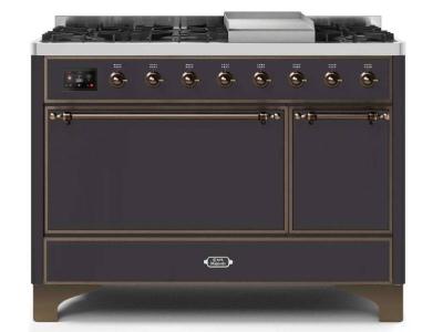 48" ILVE Majestic II Dual Fuel Natural Gas Freestanding Range in Matte Graphite with Bronze Trim - UM12FDQNS3/MGB NG