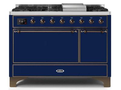 48" ILVE Majestic II Dual Fuel Natural Gas Freestanding Range in Blue with Bronze Trim - UM12FDQNS3/MBB NG
