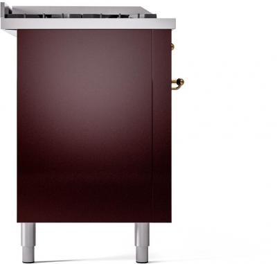 60" ILVE Nostalgie II Dual Fuel Natural Gas Freestanding Range in Burgundy with Brass Trim - UP60FSNMP/BUG NG