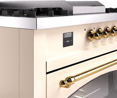 60" ILVE Nostalgie II Dual Fuel Natural Gas Freestanding Range in Antique White with Brass Trim - UP60FSNMP/AWG NG