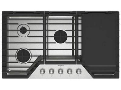 36" Whirlpool Gas Cooktop with 2-in-1 Hinged Grate to Griddle - WCGK7536PS