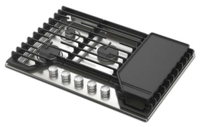 30" Whirlpool Gas Cooktop with 2-in-1 Hinged Grate to Griddle - WCGK7530PS