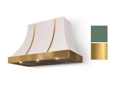 48" AGA Cascade Concave Wall Mount Hood with Mineral Green and Brushed Brass Trim - AH4830CAC-MG-BB