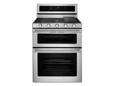 30" KitchenAid 5 Burner Gas Double Oven Convection Range - KFGD500ESS